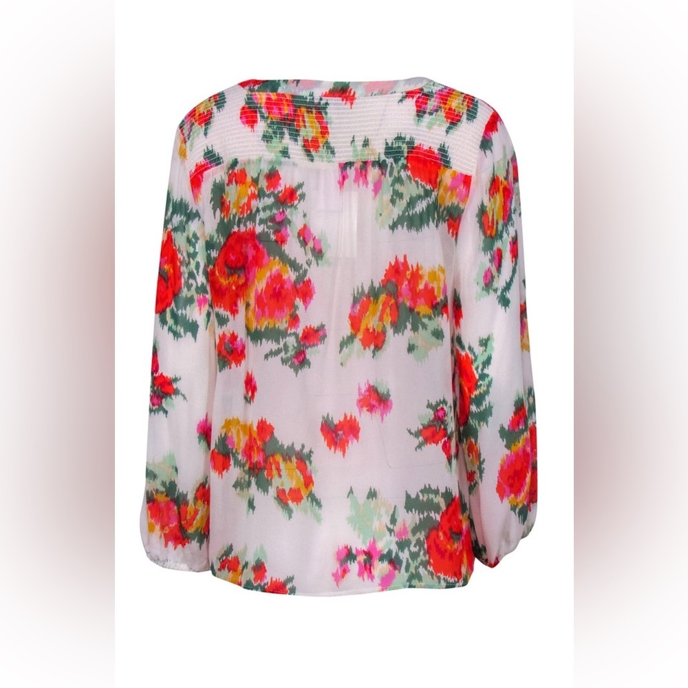 Joie - White & Multicolor Abstract Floral Print Silk “Axcel" Blouse Sz XS - Picture 8 of 14